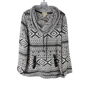 One World Fair Isle Cowl Neck Sweater Large Cozy Boho Cabin Nordic Pullover